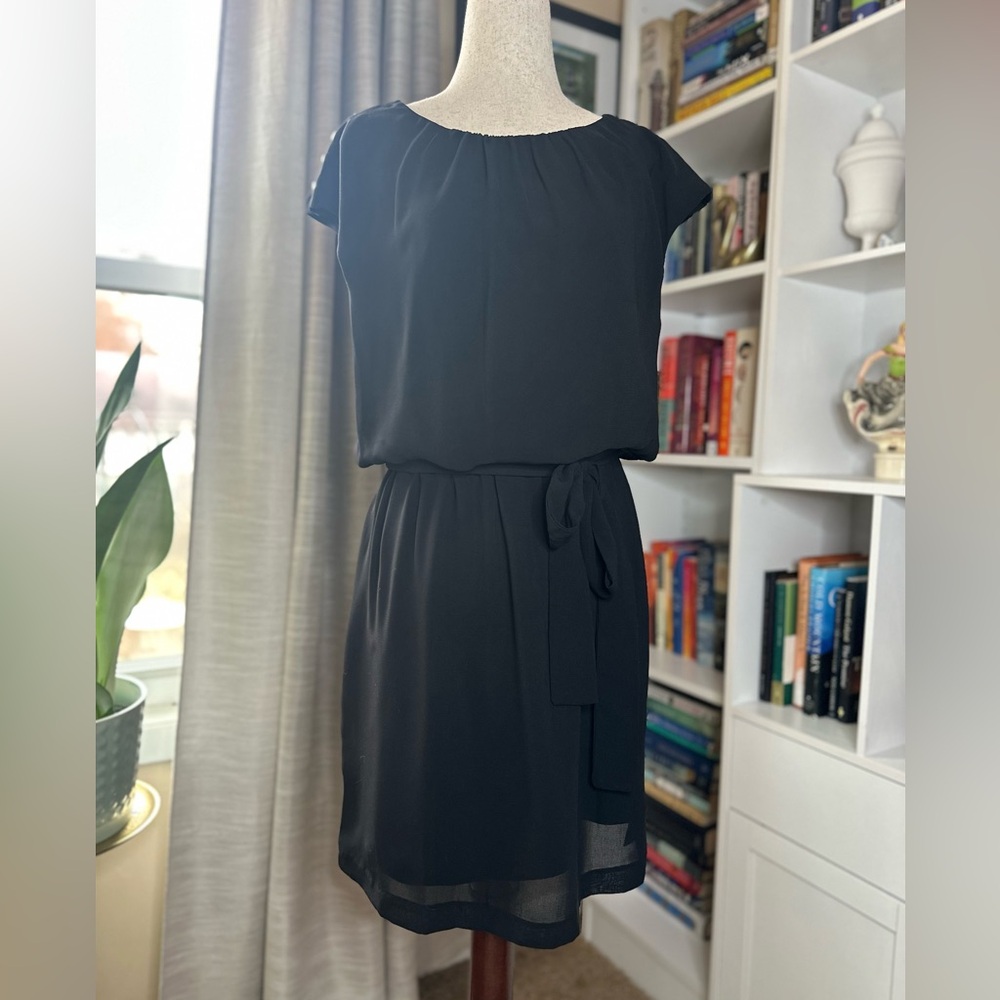 Guess Elegant Black Mini Dress with Tie and Gold Button Detail